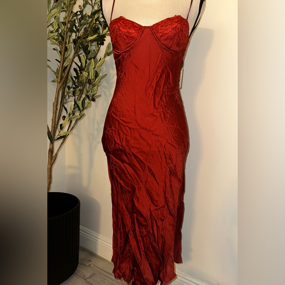 Rumored Floral Red Silk Maxi Dress Open Back NWT Size XS